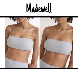 Madewell Second Wave Ribbed Spaghetti-Strap Bandeau Bikini Top Sz M NWT($49)